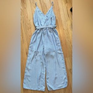 TJ Max midi romper white and blue stripes pockets tie at waist size medium